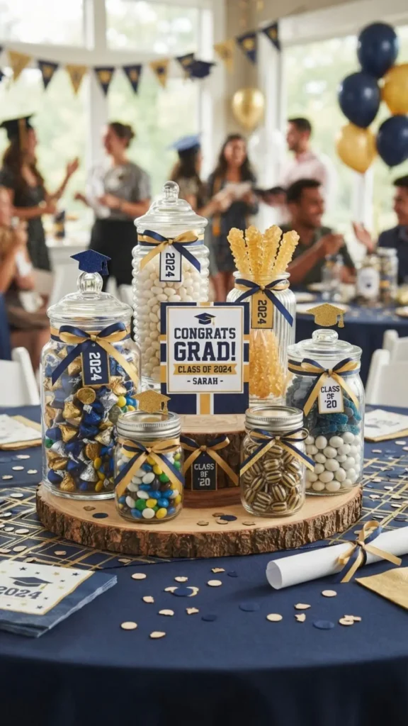School color candy jar centerpiece