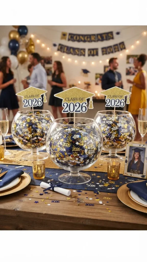 Colorful confetti graduation centerpiece bowl