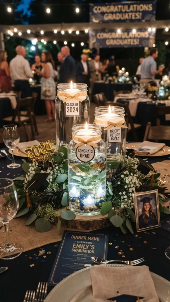 Floating candle jars with flowers