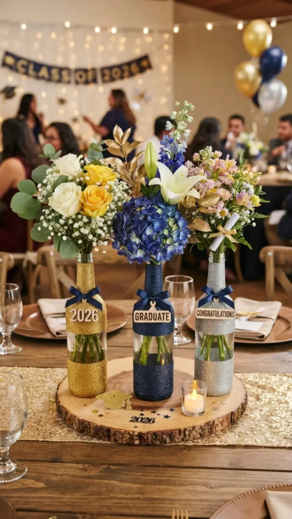 Glitter bottles with floral arrangement