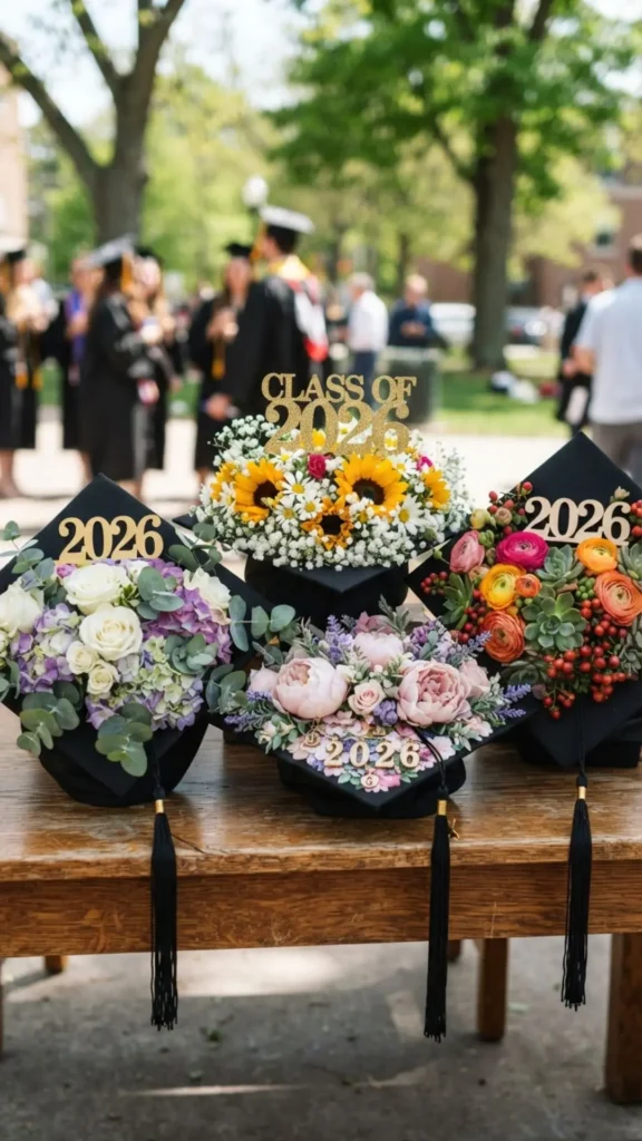 Graduation cap with elegant flowers