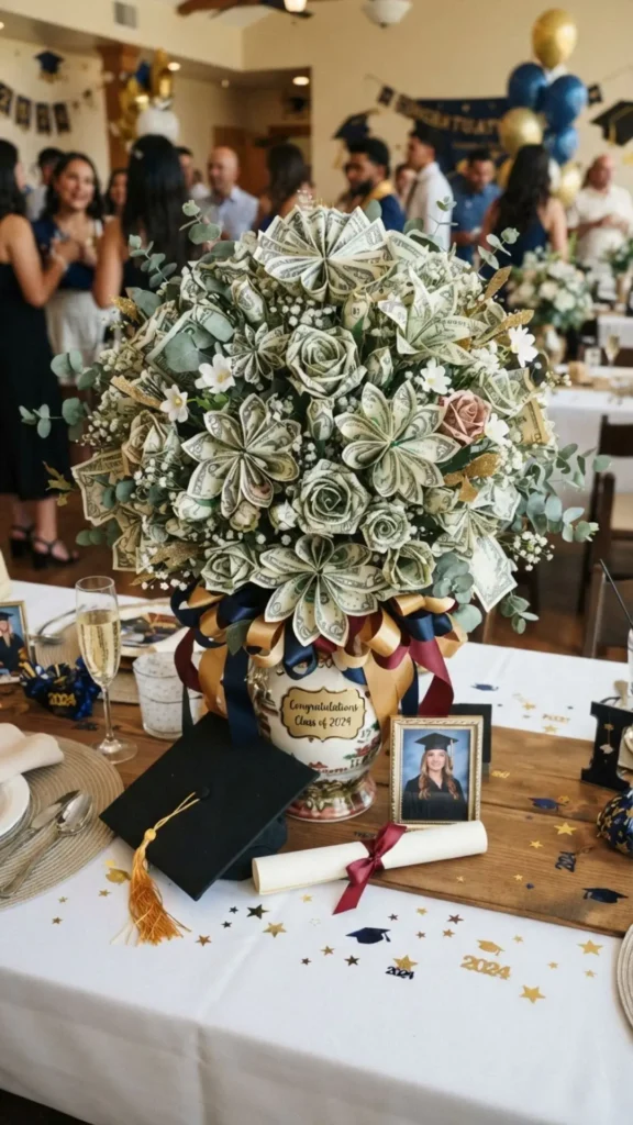 Creative cash bouquet graduation centerpiece