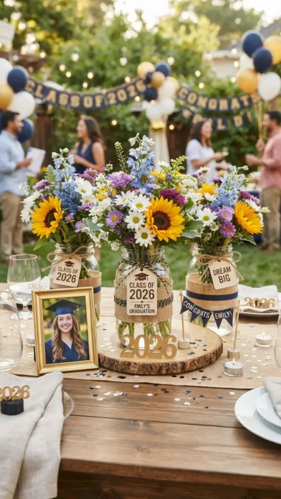 Personalized mason jar graduation decor