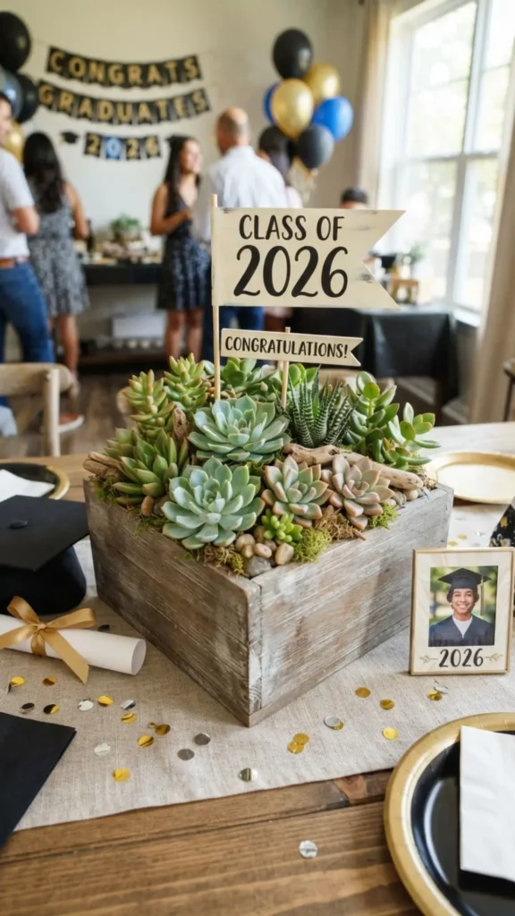 Modern succulent graduation table centerpiece