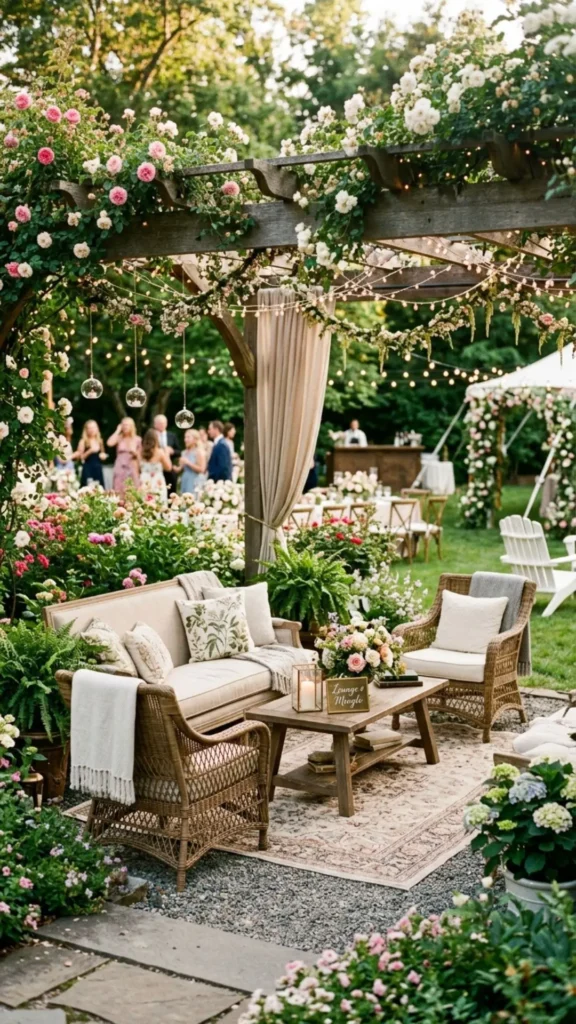 Backyard wedding garden lounge corner