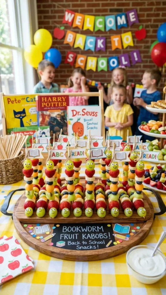 Cute Bookworm Fruit Kabobs for Kids