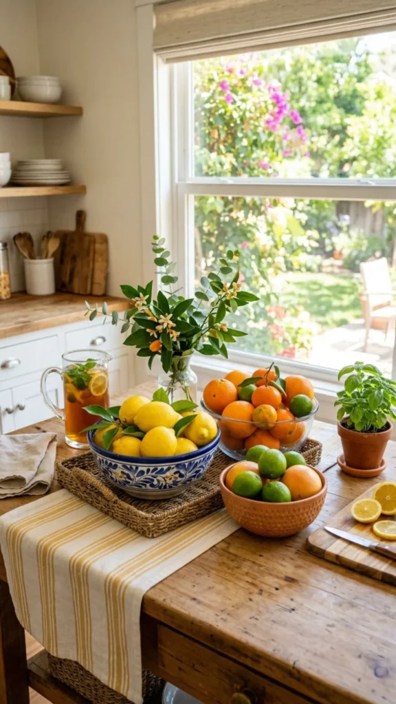 Bright citrus bowl centerpiece for fresh summer home decor.