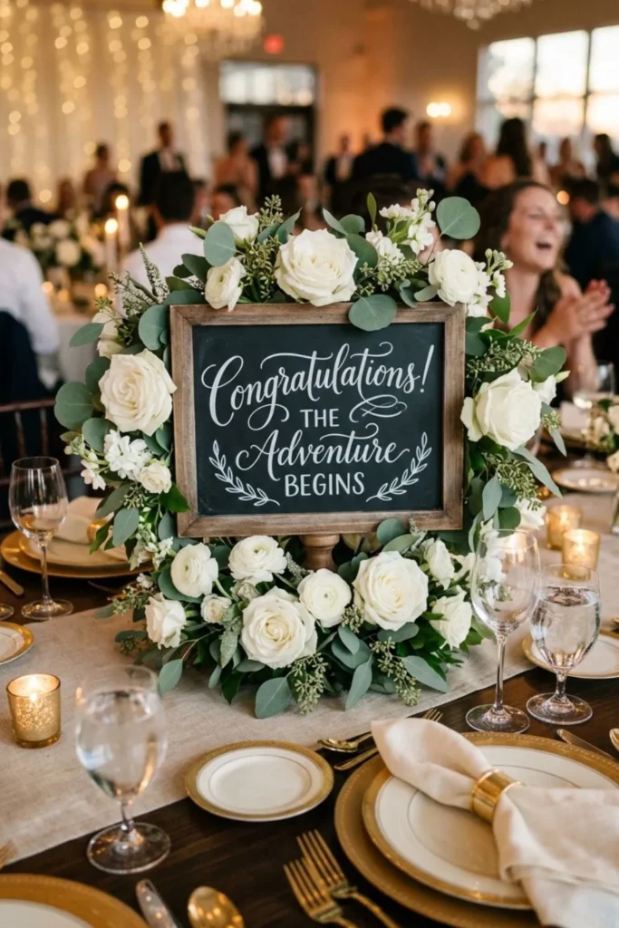 Creative chalkboard graduation sign centerpiece with stylish table decor