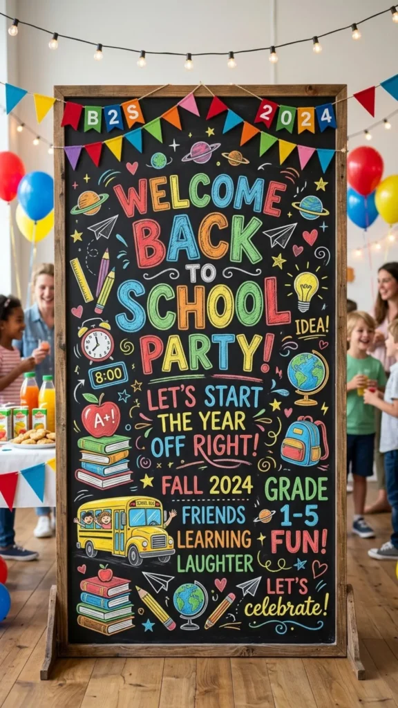 Colorful Back-to-School Chalkboard Party Backdrop