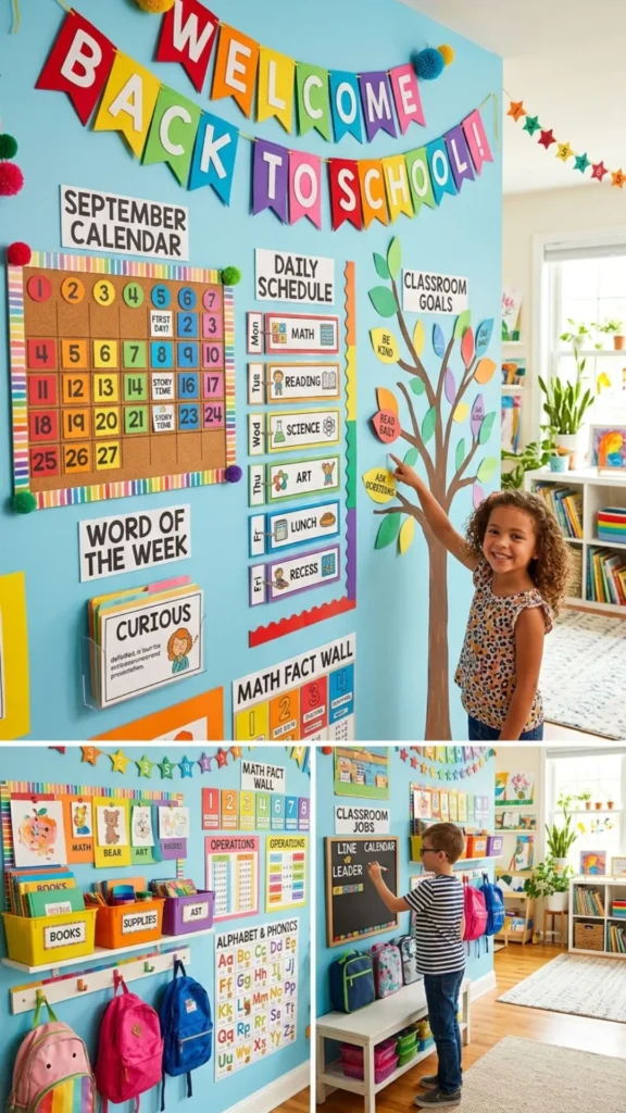 Colorful learning wall with educational displays