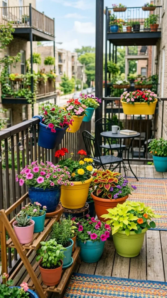 Colorful planters bringing vibrant seasonal charm to decks