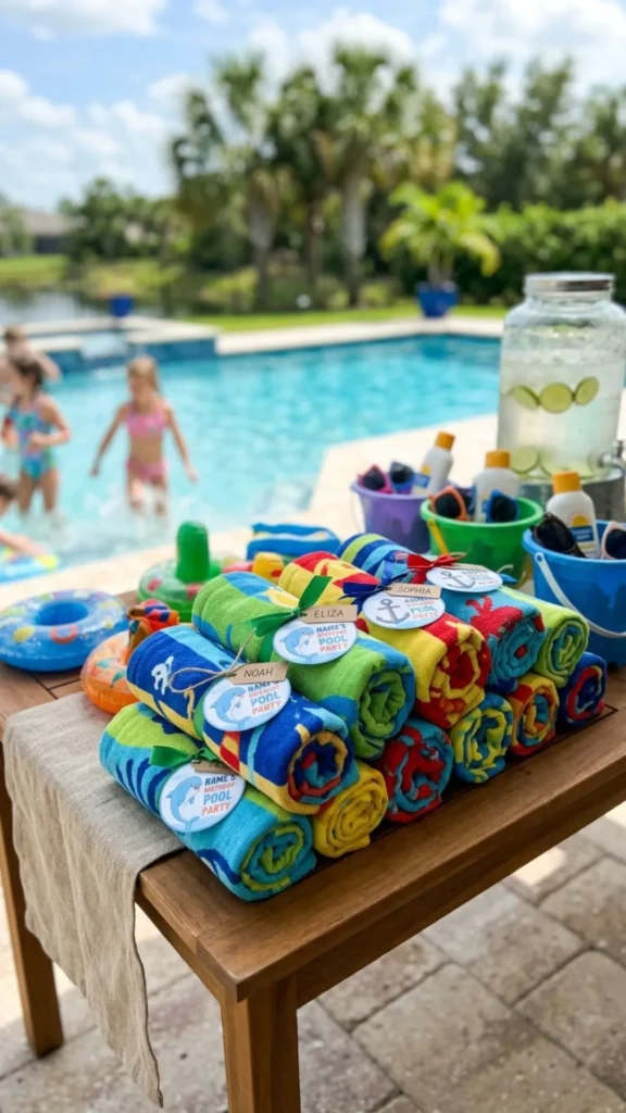 Personalized towels for pool party guests