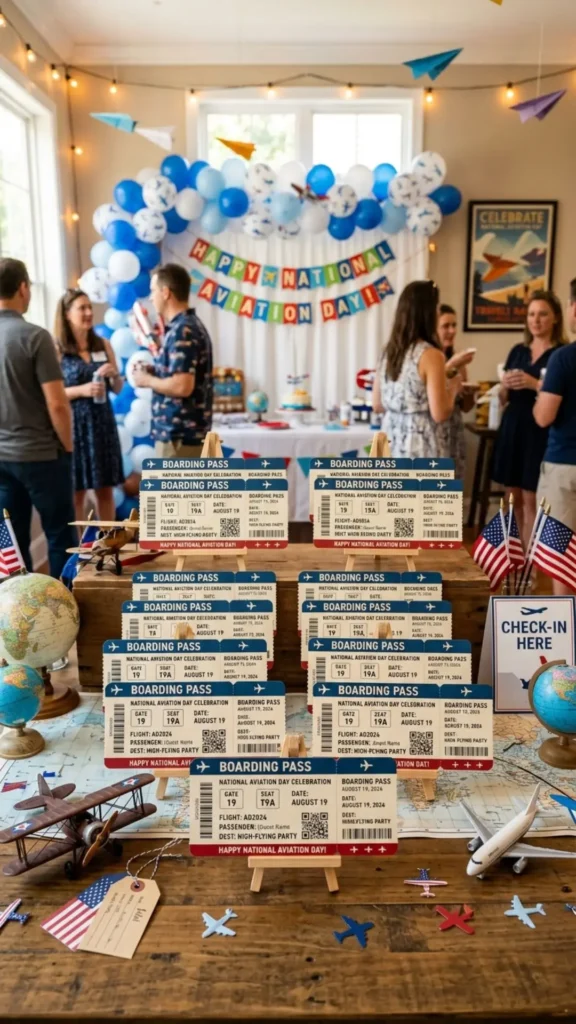 DIY boarding pass invitations for an aviation-themed celebration.