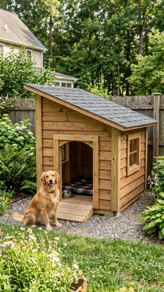 DIY framed dog house with simple lean-to roof design for a modern and practical pet shelter