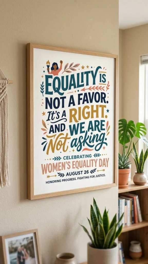 Bold empowerment quotes creating an inspiring Women’s Equality Day wall.