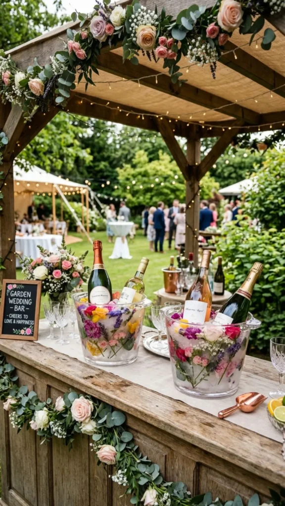 Floral ice buckets garden wedding bar