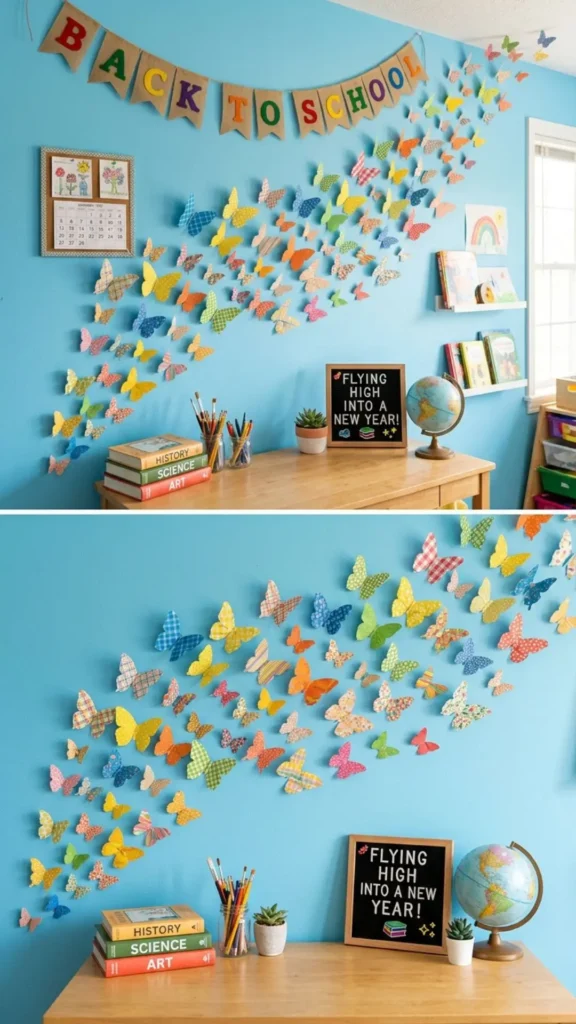 Flying paper butterflies classroom wall decoration