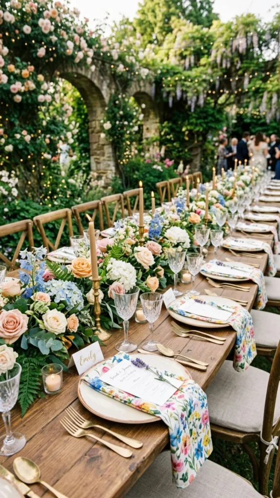 Garden wedding floral napkin decor