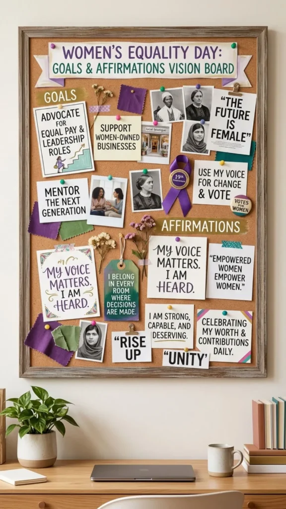 Empowering vision board featuring goals, affirmations, and inspirational messages.