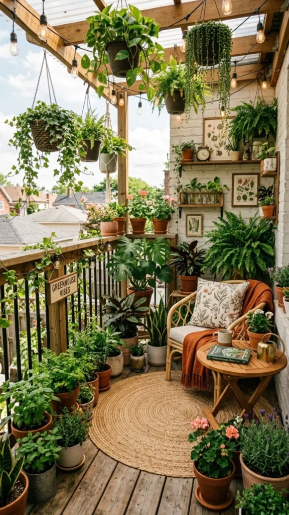 Lush greenhouse vibes creating a peaceful deck retreat