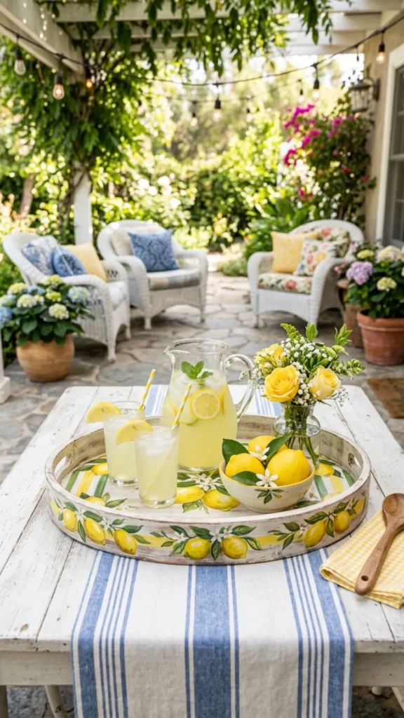 Decorative lemon tray adding cheerful summer charm to the home.