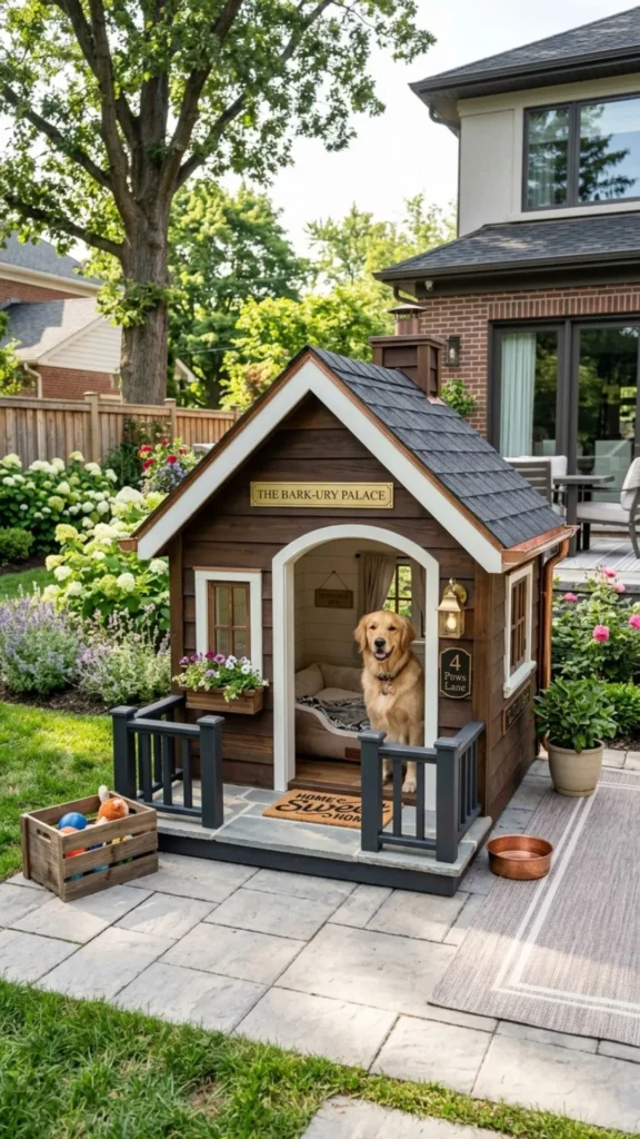 Luxury DIY dog house with stylish home-inspired design for an elegant backyard pet space