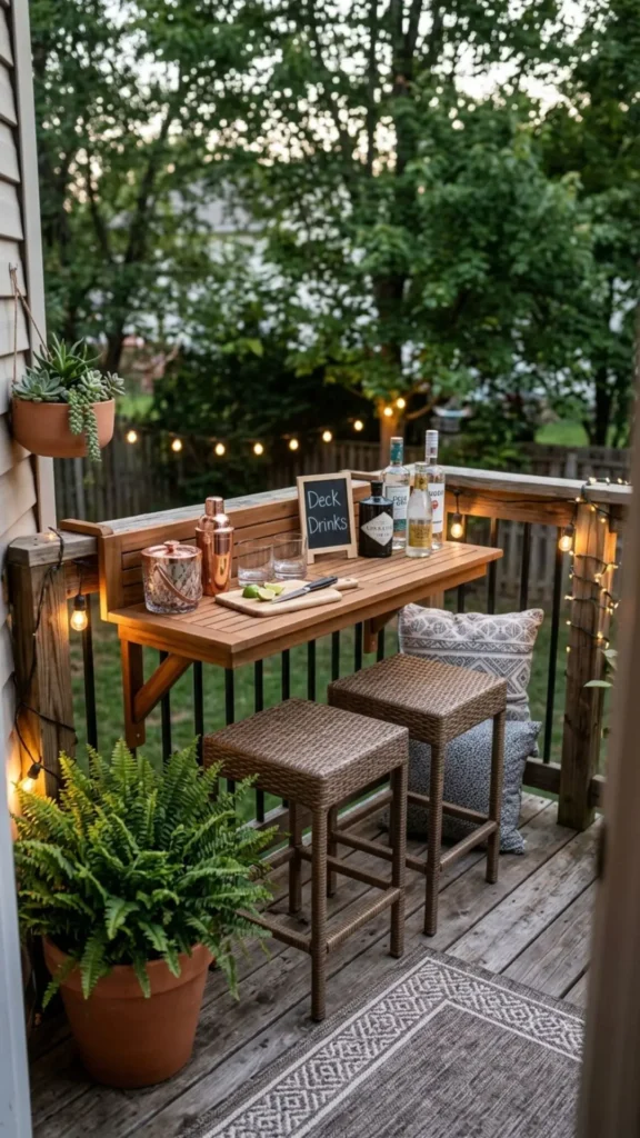 Compact mini bar setup for stylish deck entertaining