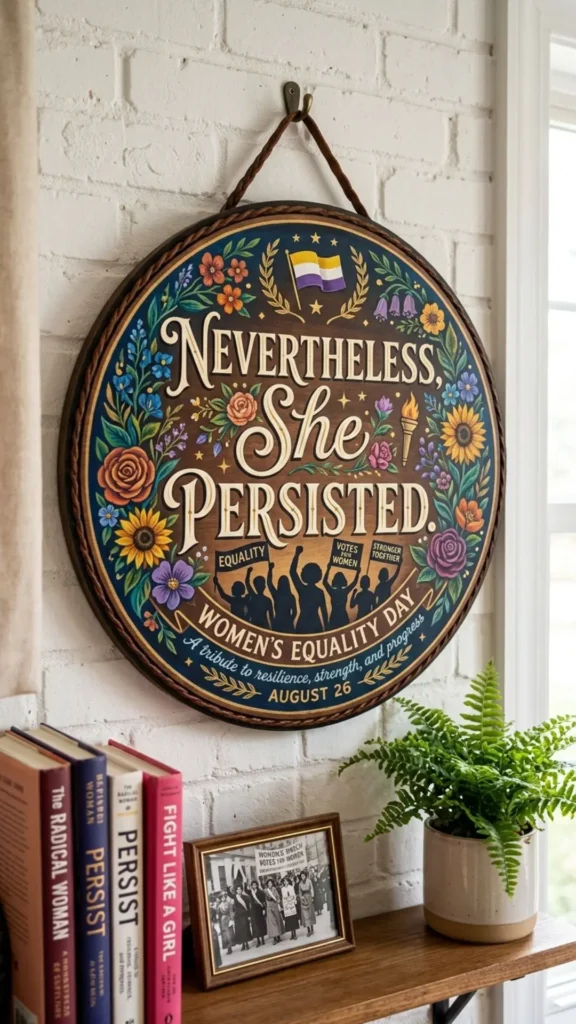 Inspirational wall celebrating female strength, courage, and perseverance.