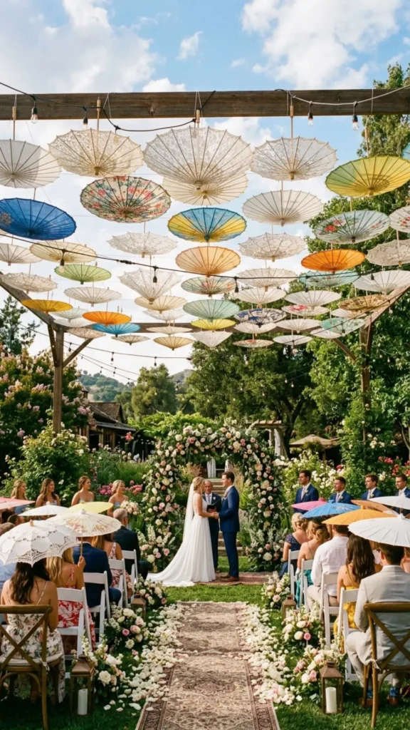 Outdoor wedding umbrella parasol decor