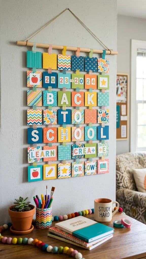 Colorful patterned grid classroom wall display