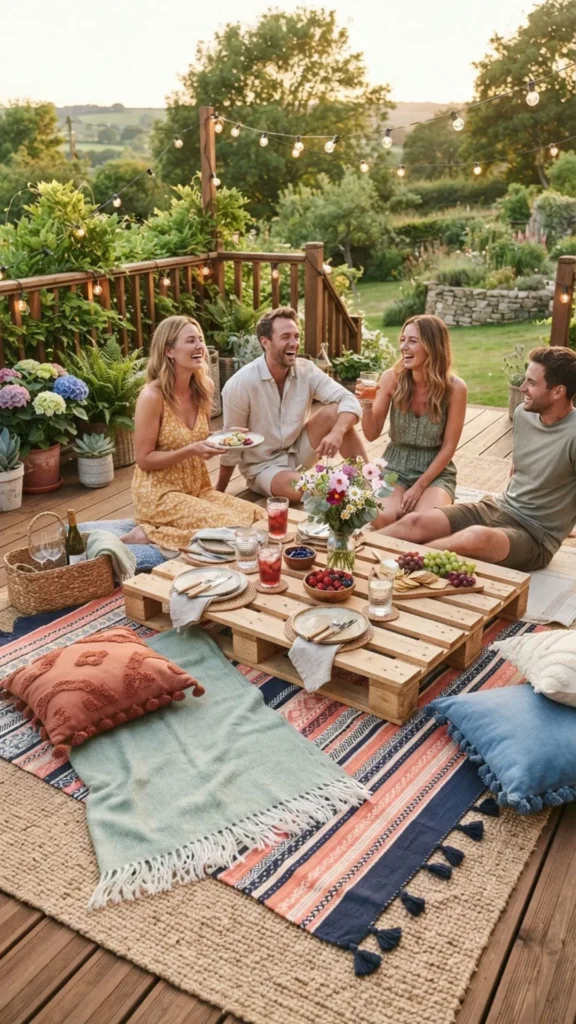 Cozy picnic blanket arranged for casual outdoor dining and summer gatherings.