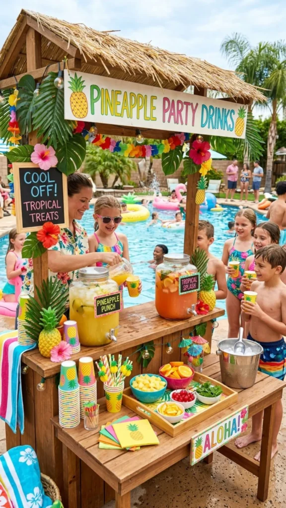 Cute pineapple drink station for pool parties