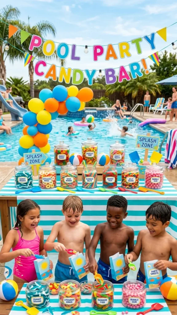 Colorful candy bar for a fun pool party