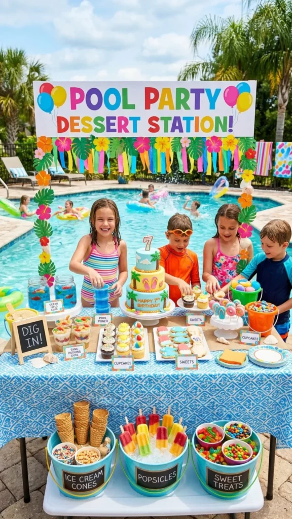 Sweet dessert station for a pool party