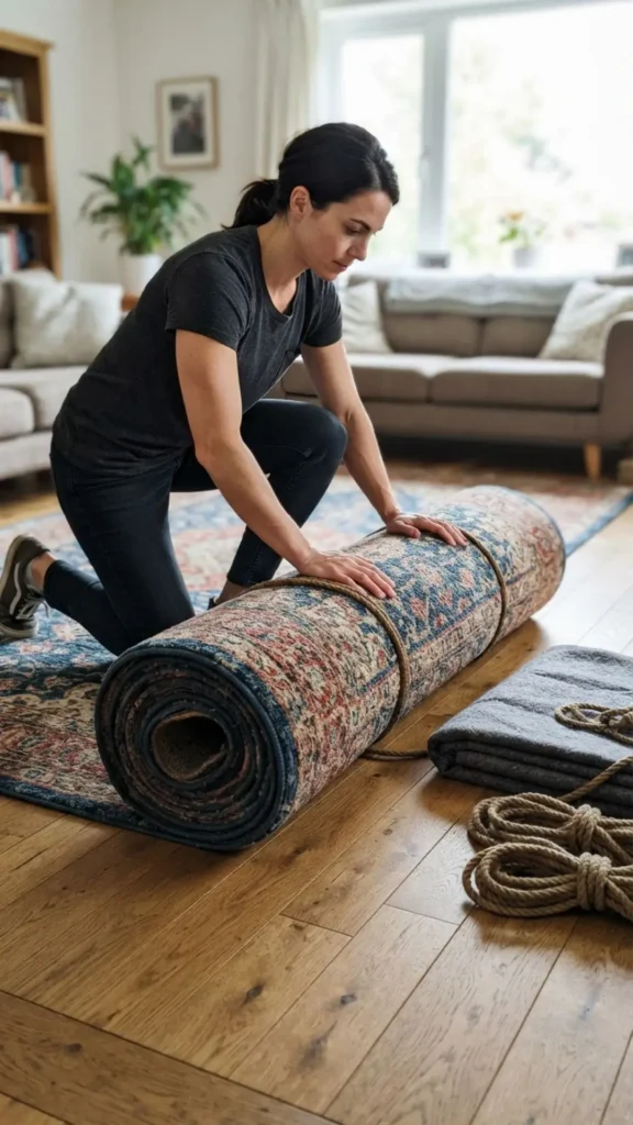 Lightweight neutral rug creating an open and breezy summer interior.