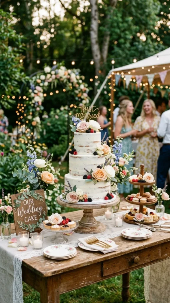 Summer garden wedding cake table