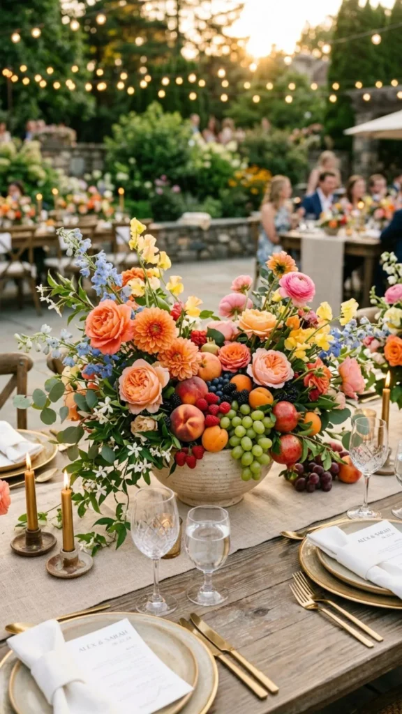 Summer wedding fruit flower centerpieces