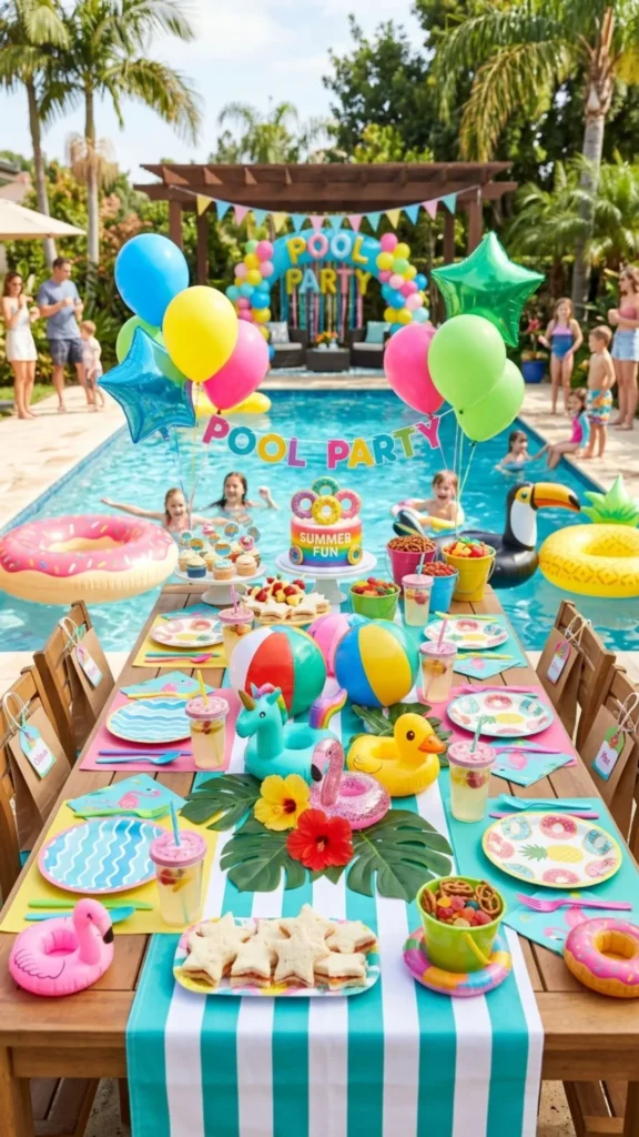 Playful tablespace with pool inflatables