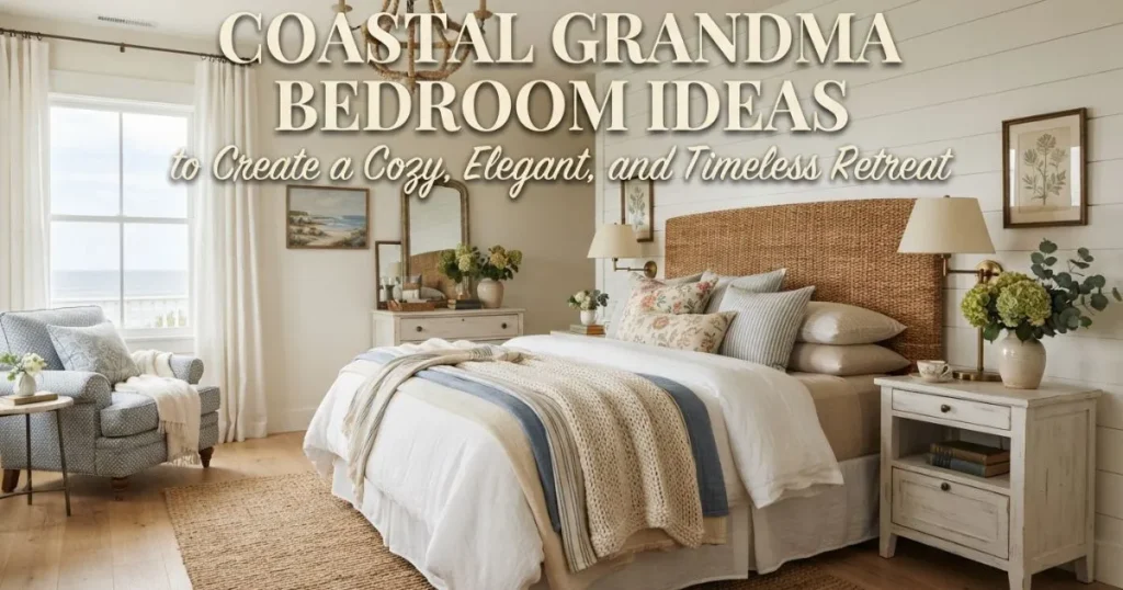 Airy coastal grandma bedroom with cozy textures and elegant details