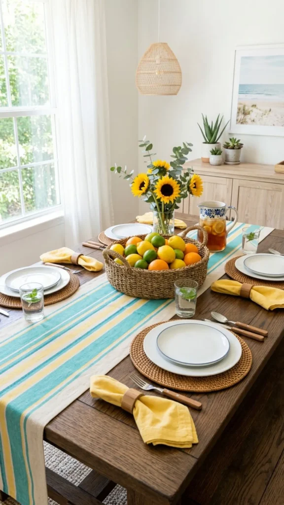 Fresh summer dining table decor with light seasonal accents.