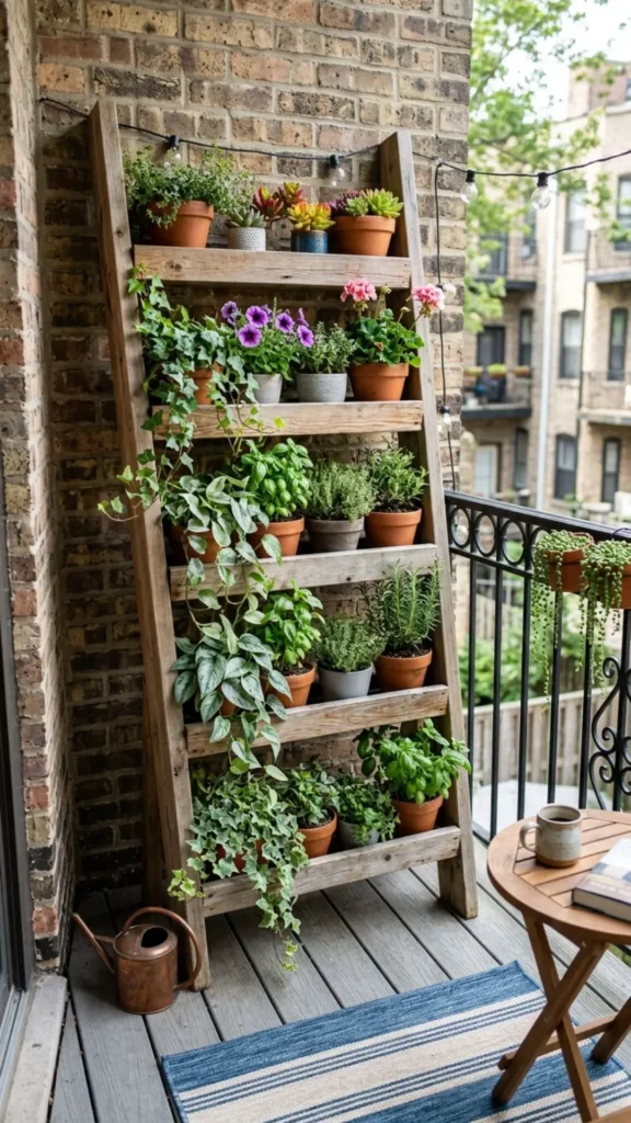 Vertical garden adding greenery to a compact deck