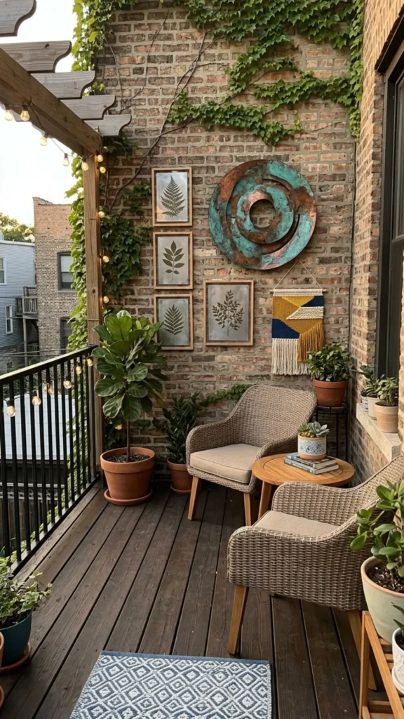 Decorative outdoor art adding personality to small decks
