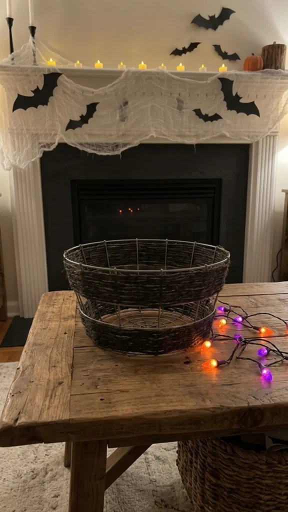 DIY spider light centerpiece for Halloween table decor