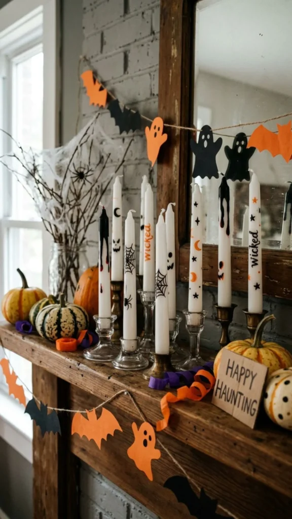 Wicked painted candles for simple Halloween decoration