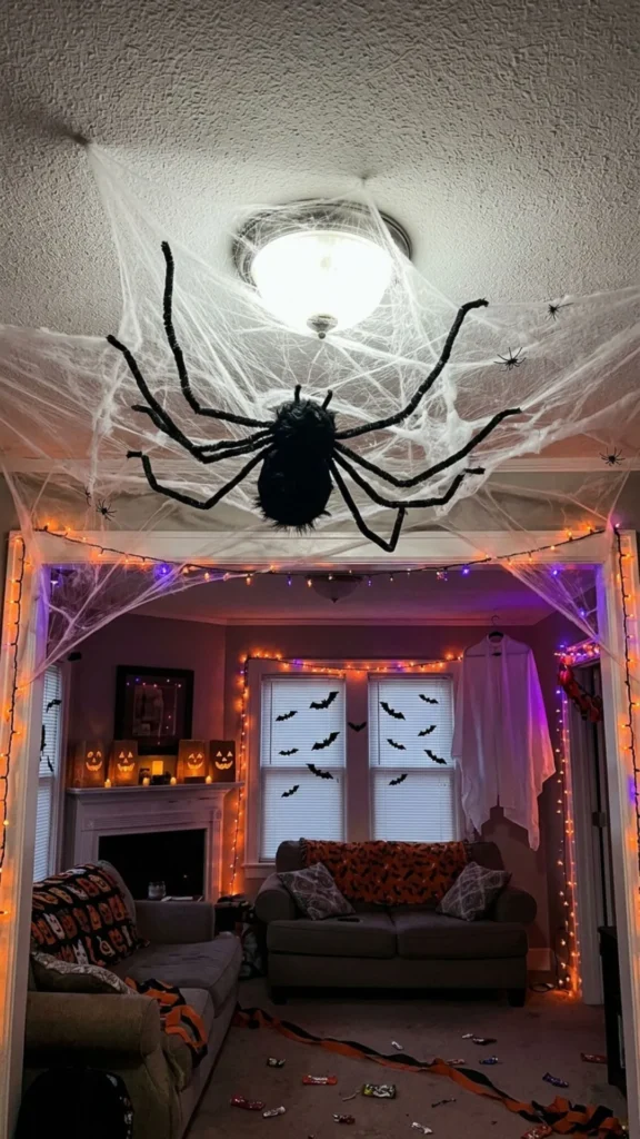 Creepy spider ceiling display for Halloween home decor