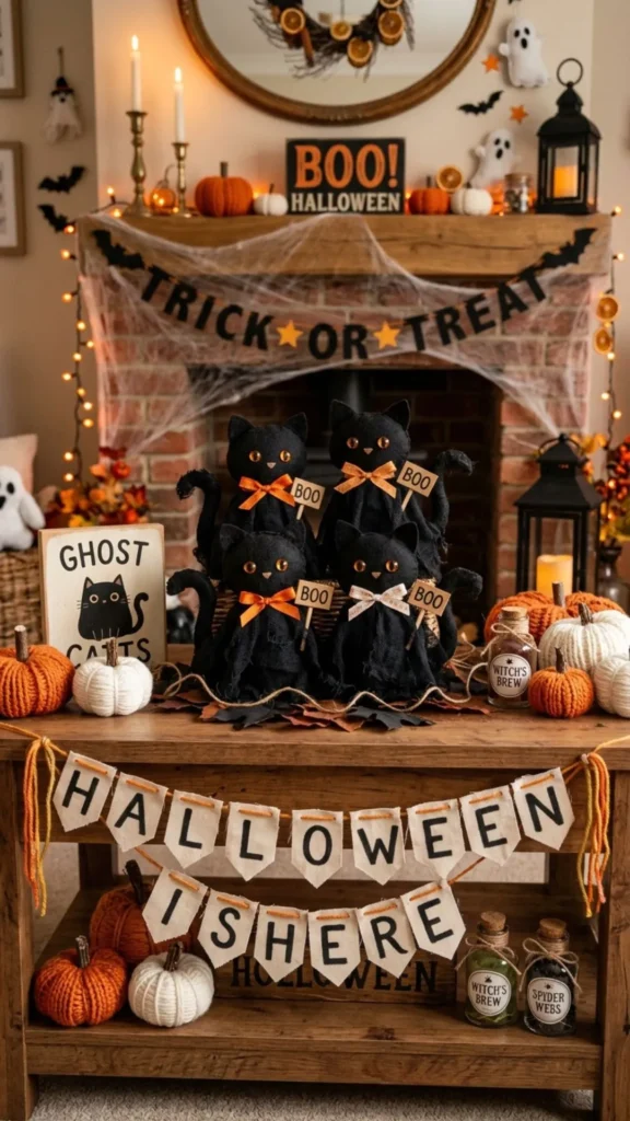 Adorable black ghost cats Halloween display decor